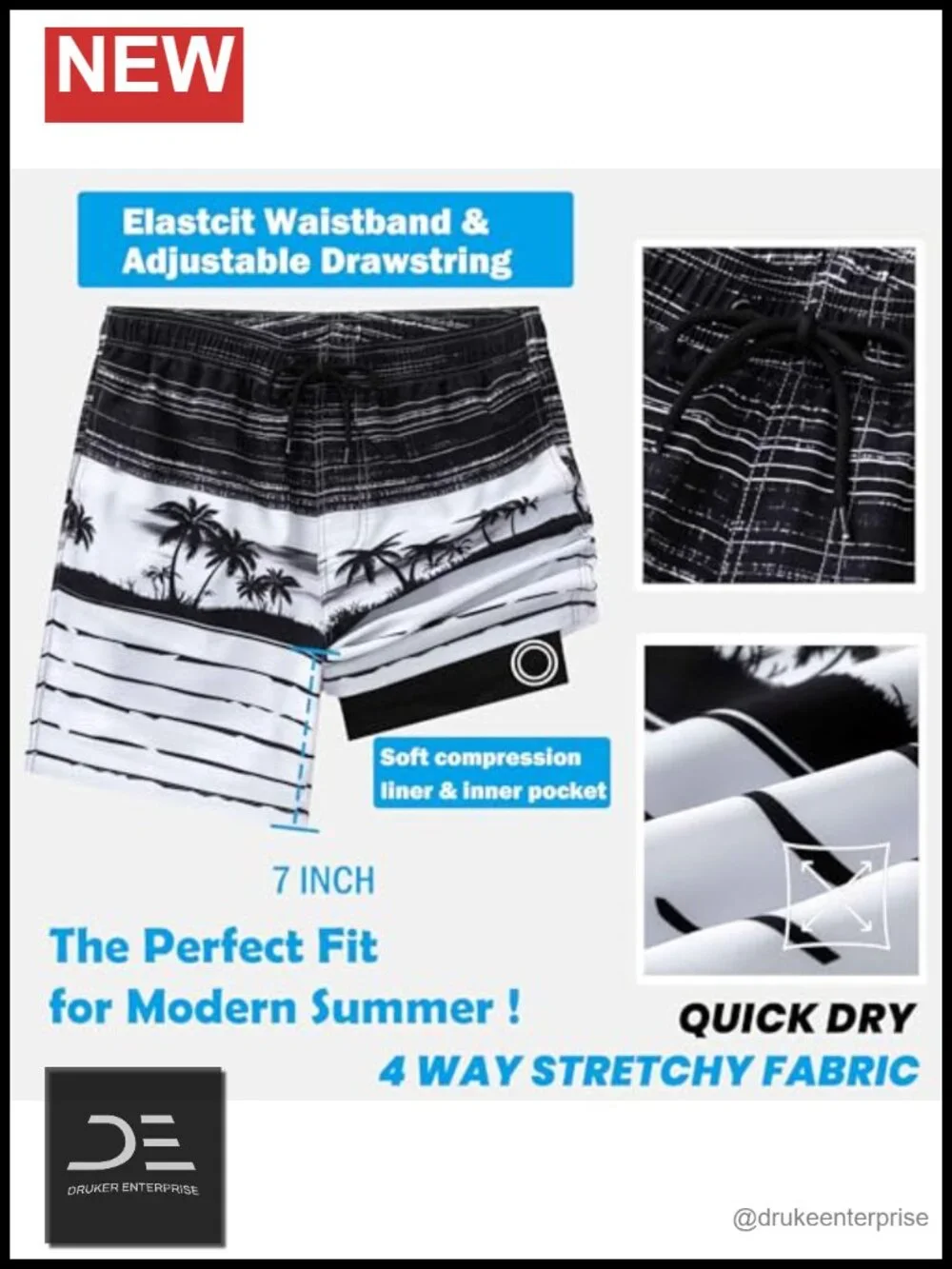 Men's Swim Trunks with Compression Liner, 7
